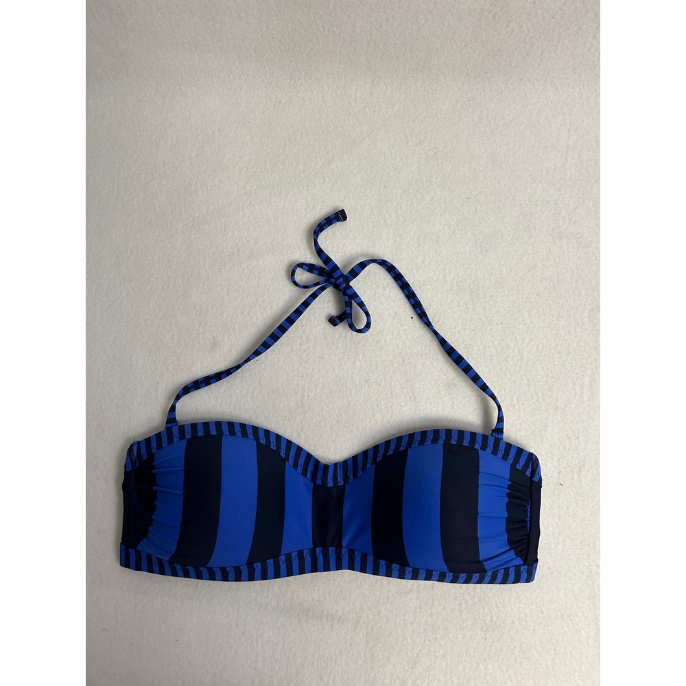 Nautical Sporty Athleta Womens Medium Blue Striped Bandeau Halter Bikini Top‎